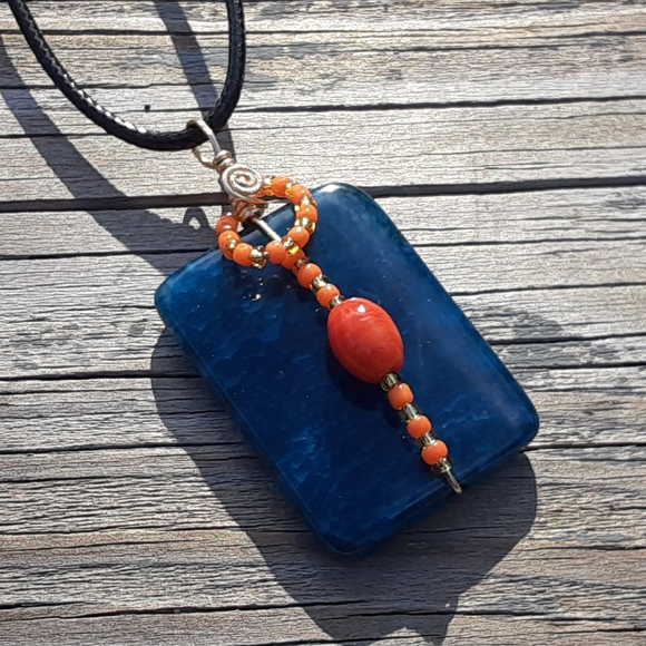 SOLD SALE!!! Boho Blue Fire Agate Crystal Pendant Necklace - Picture 3 of 8